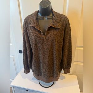 Women's Brown Leopard Print Quarter-Zip Pullover
